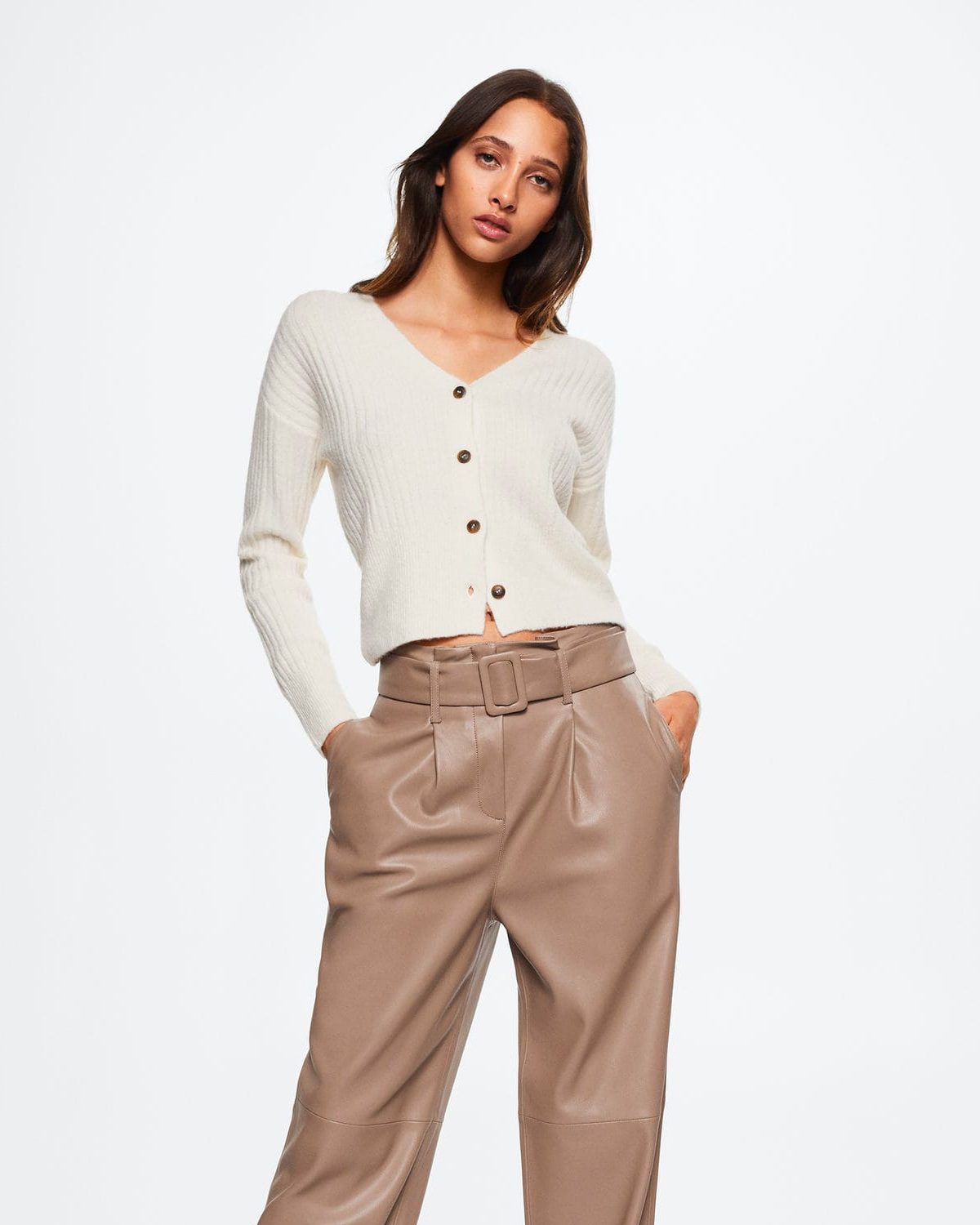 Leather-effect straight trousers - Image 2