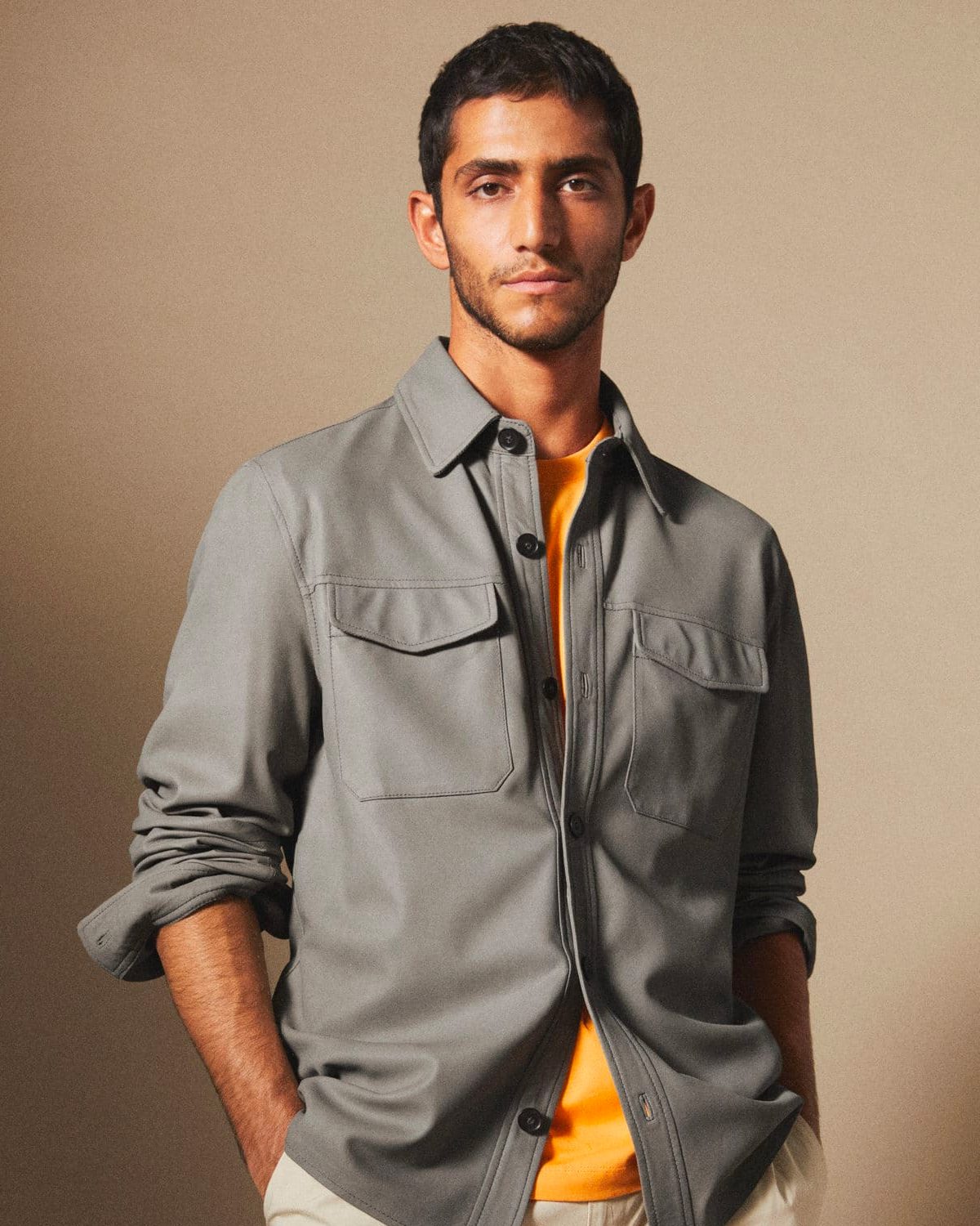 Leather overshirt with pockets - Image 2
